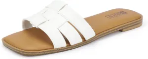 IDIFU Braided Flat Sandals for Women Square Open Toe Slip On Slide Sandals Backless Strappy Dress Sandals for Ladies Brides Summer Beach Wedding Dressy Casual Comfortable Trendy Cute Slides Sandals
