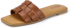 IDIFU Braided Flat Sandals for Women Square Open Toe Slip On Slide Sandals Backless Strappy Dress Sandals for Ladies Brides Summer Beach Wedding Dressy Casual Comfortable Trendy Cute Slides Sandals