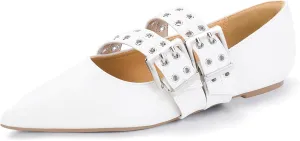 IDIFU Mary Jane Ballet Flats for Women Closed Pointed Toe Double Straps Slip on Buckle Shoes Work Bridal Wedding Prom Office Ladies Casual Dress Shoes Comfortable Fashion Trendy Dressy Flat Shoes