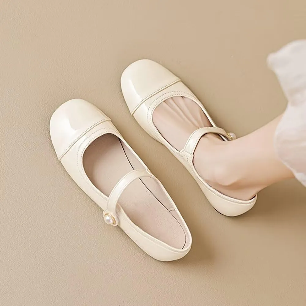 INEELUYI Women's Mary Jane Flats Retro Square Toe Soft Ballet Flats Comfort One Line Strap Dress Flats