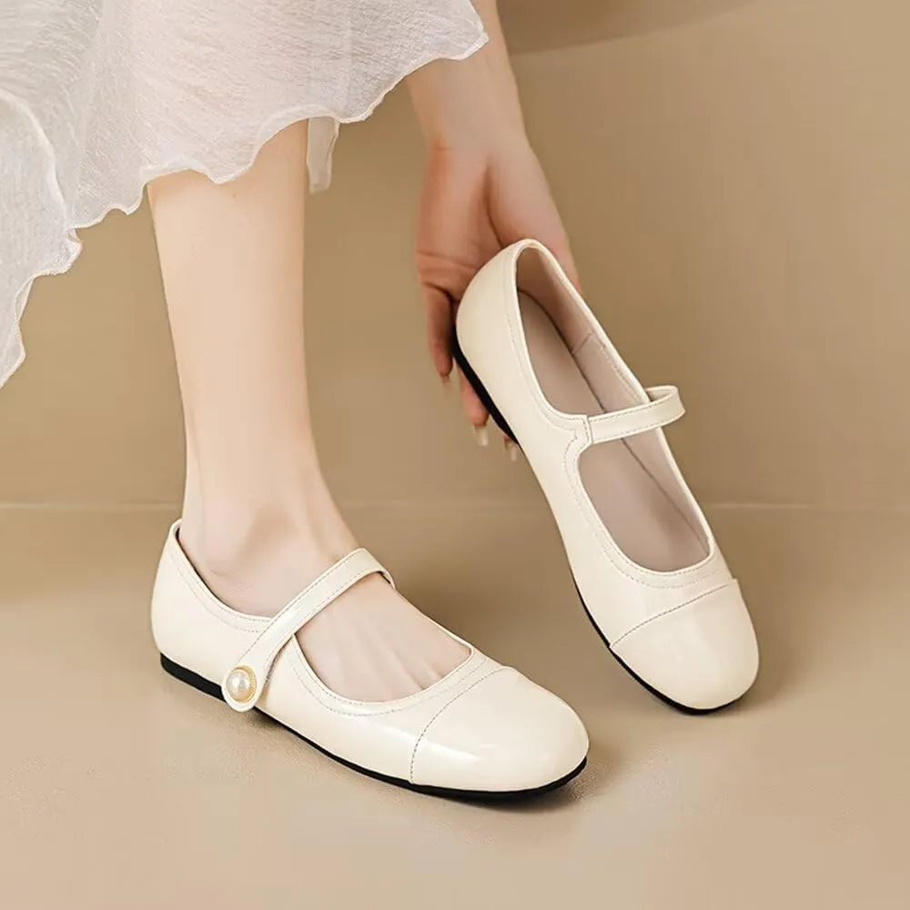 INEELUYI Women's Mary Jane Flats Retro Square Toe Soft Ballet Flats Comfort One Line Strap Dress Flats