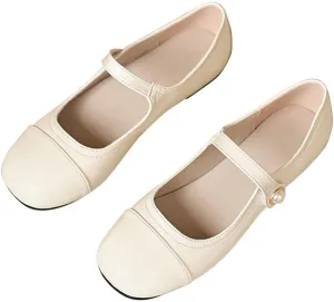 INEELUYI Women's Mary Jane Flats Retro Square Toe Soft Ballet Flats Comfort One Line Strap Dress Flats