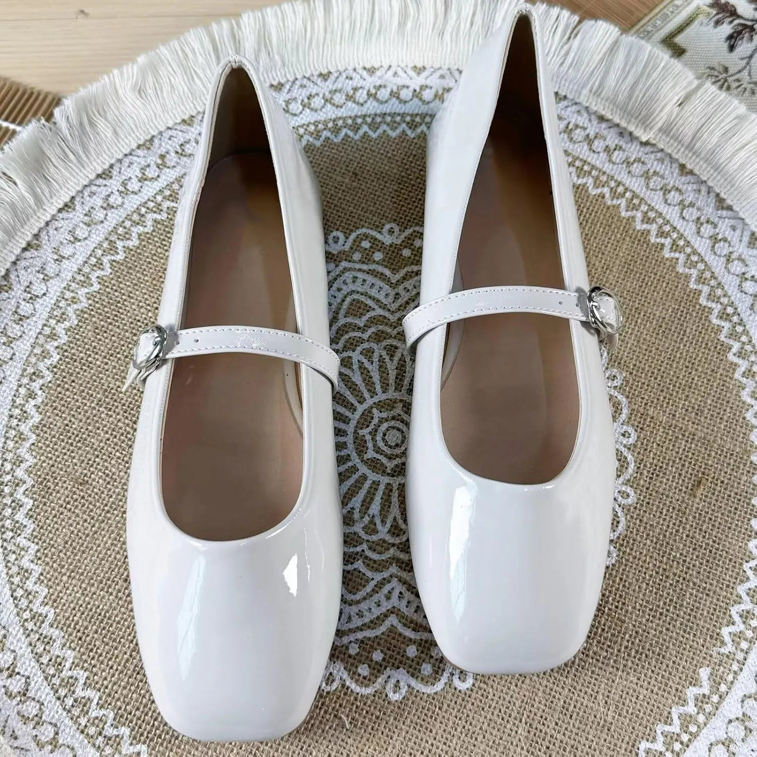 INEELUYI Women's Mary Janes Flats Square Toe Adjustable Buckle Vintage Style Dress Flats Shoes Ballerina Flat Shoes