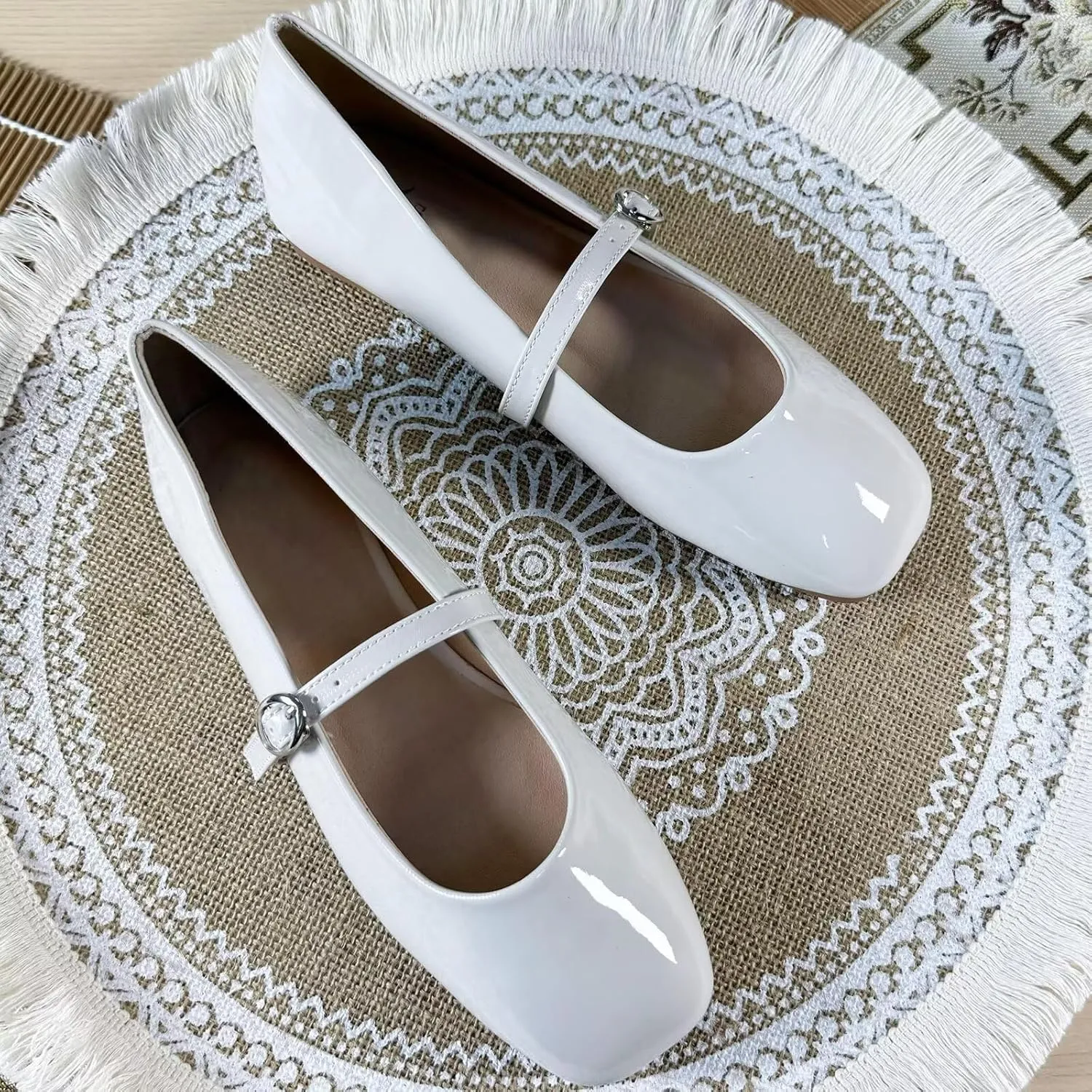 INEELUYI Women's Mary Janes Flats Square Toe Adjustable Buckle Vintage Style Dress Flats Shoes Ballerina Flat Shoes