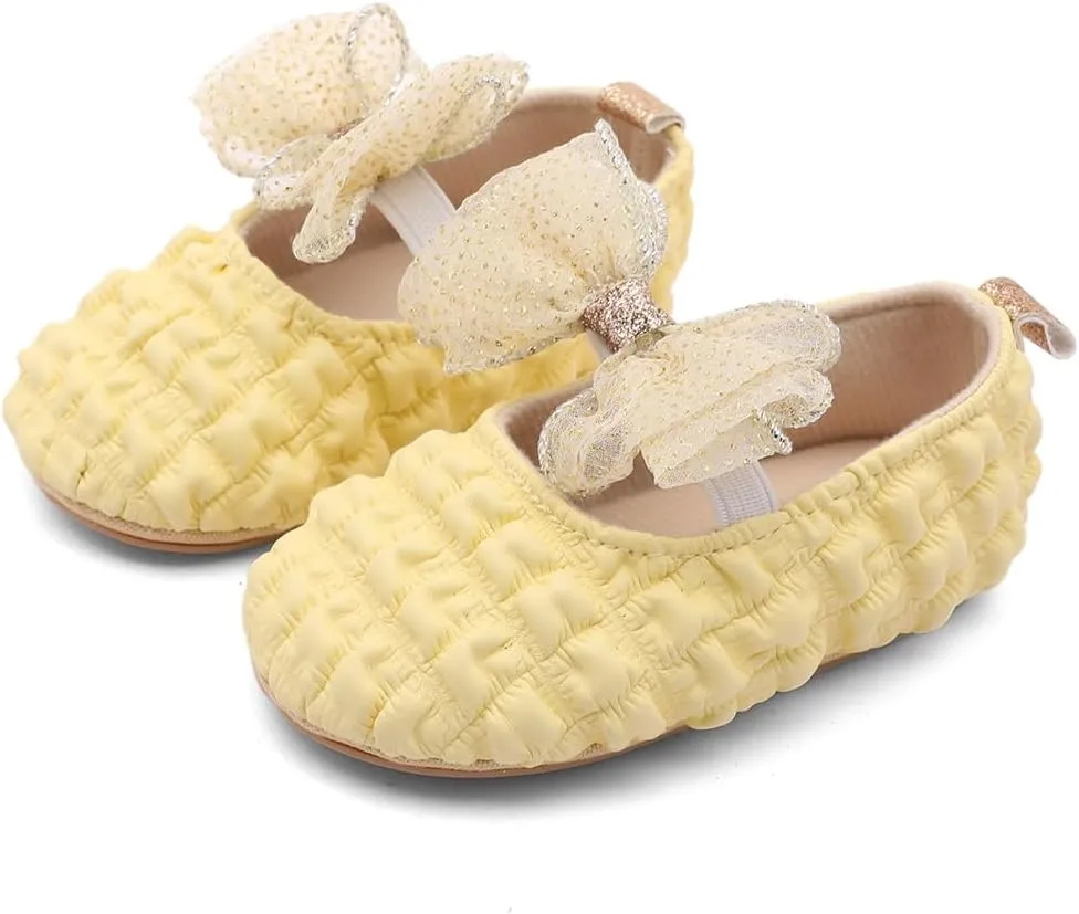 Infant Baby Girls Mary Jane Flats with Crown Headband Soft Sole Non-Slip PU Leather Princess Dress Shoes for Wedding First Walkers Lightweight Sparkly Design