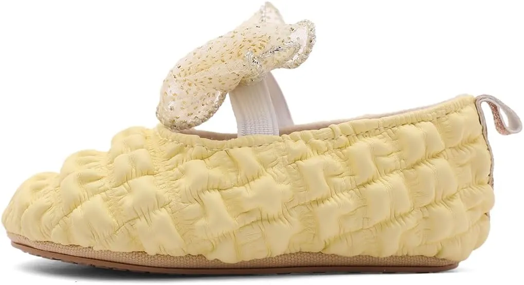 Infant Baby Girls Mary Jane Flats with Crown Headband Soft Sole Non-Slip PU Leather Princess Dress Shoes for Wedding First Walkers Lightweight Sparkly Design