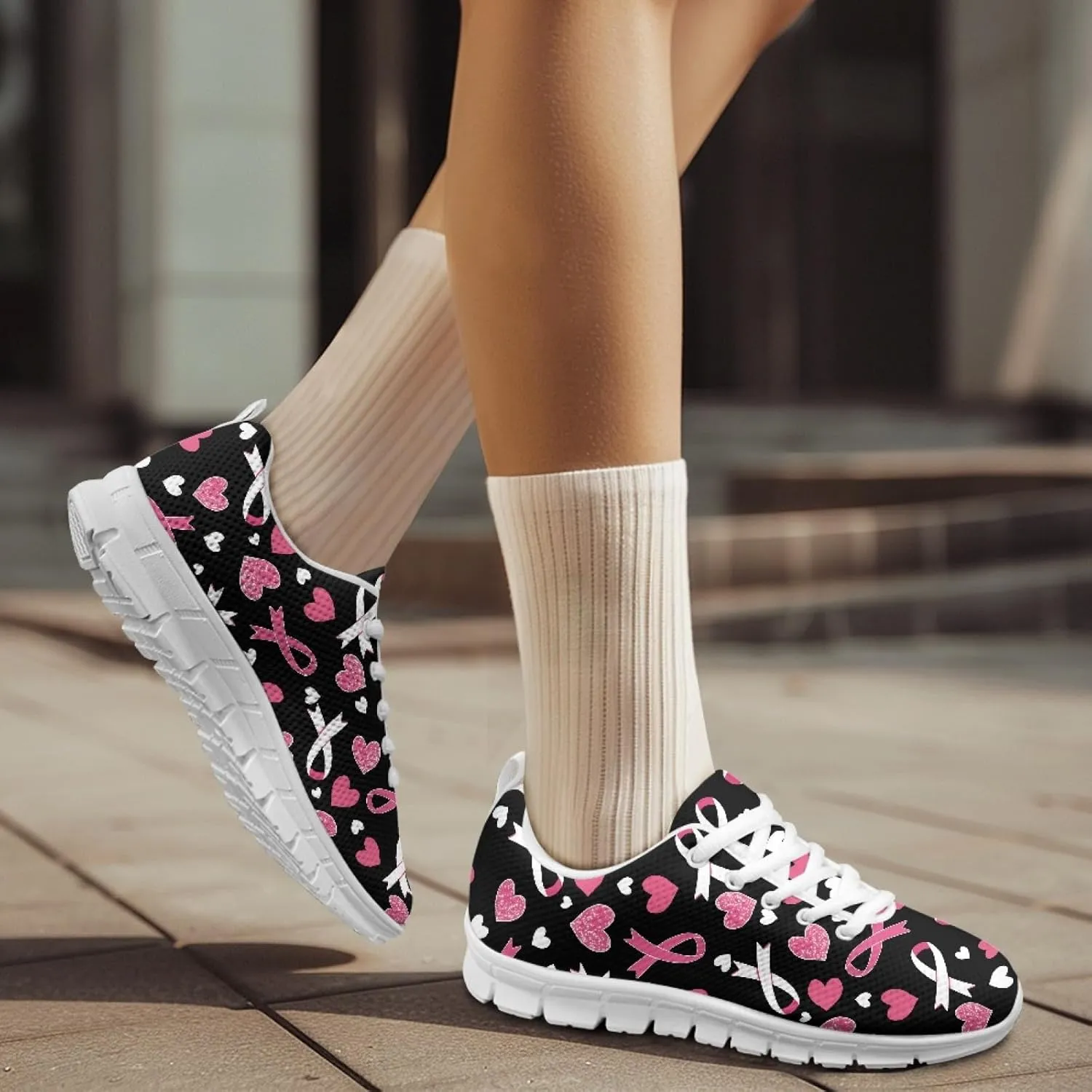 INSTANTARTS Women's Walking Shoes Air Mesh Running Shoes Non-Slip Lace Up Fashion Sneakers