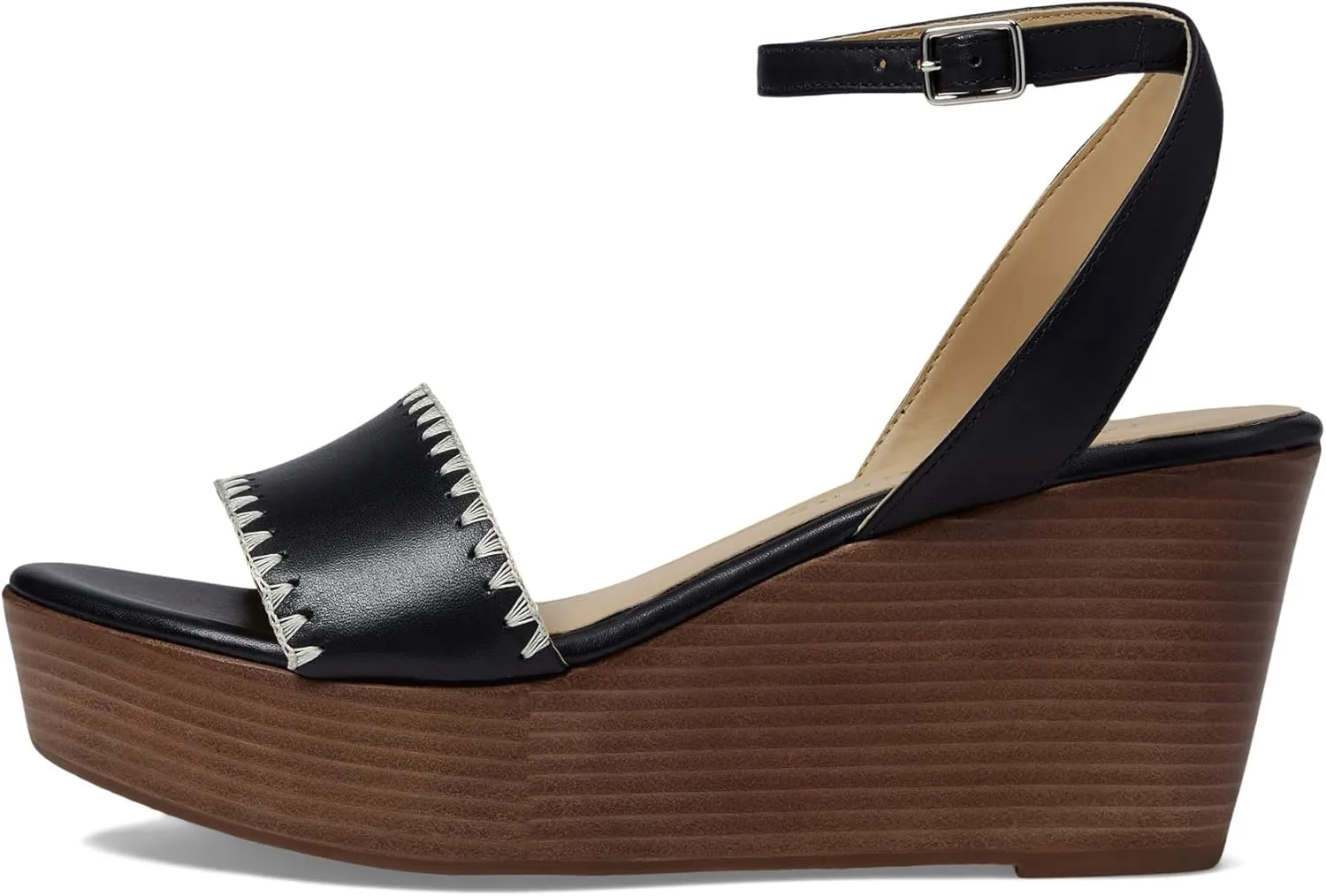 Jack Rogers Flagler Stitch Wedge Sandals for Women – Open Toe – Cork Upper – Stitching Detail – Rubber Outsole