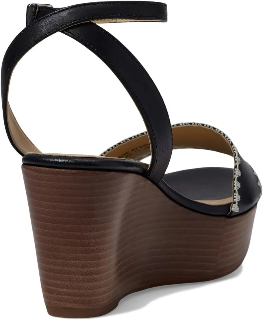 Jack Rogers Flagler Stitch Wedge Sandals for Women – Open Toe – Cork Upper – Stitching Detail – Rubber Outsole