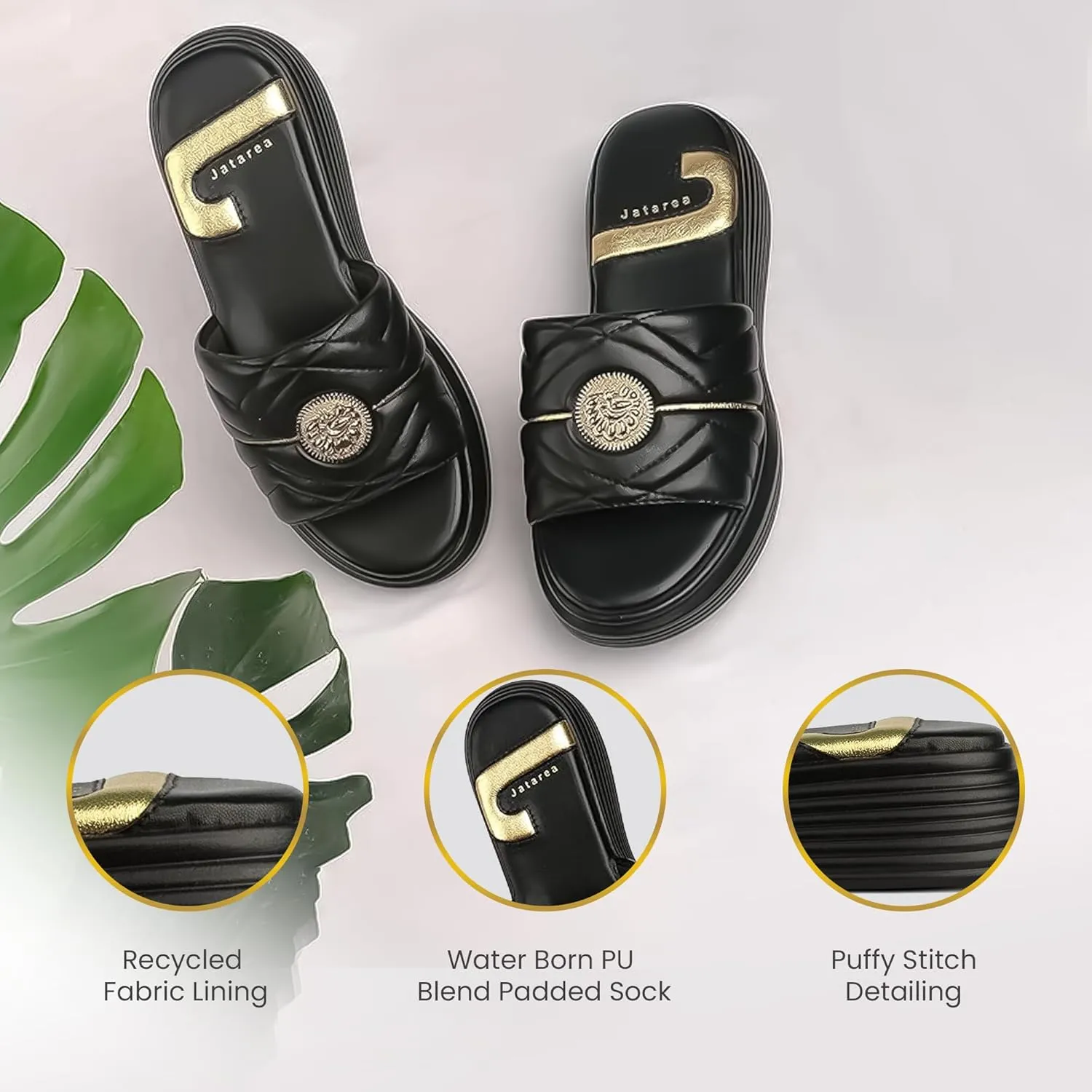 JATAREA Platform Women Sandal - Round Open-Toe Leather Summer Sandals for Women