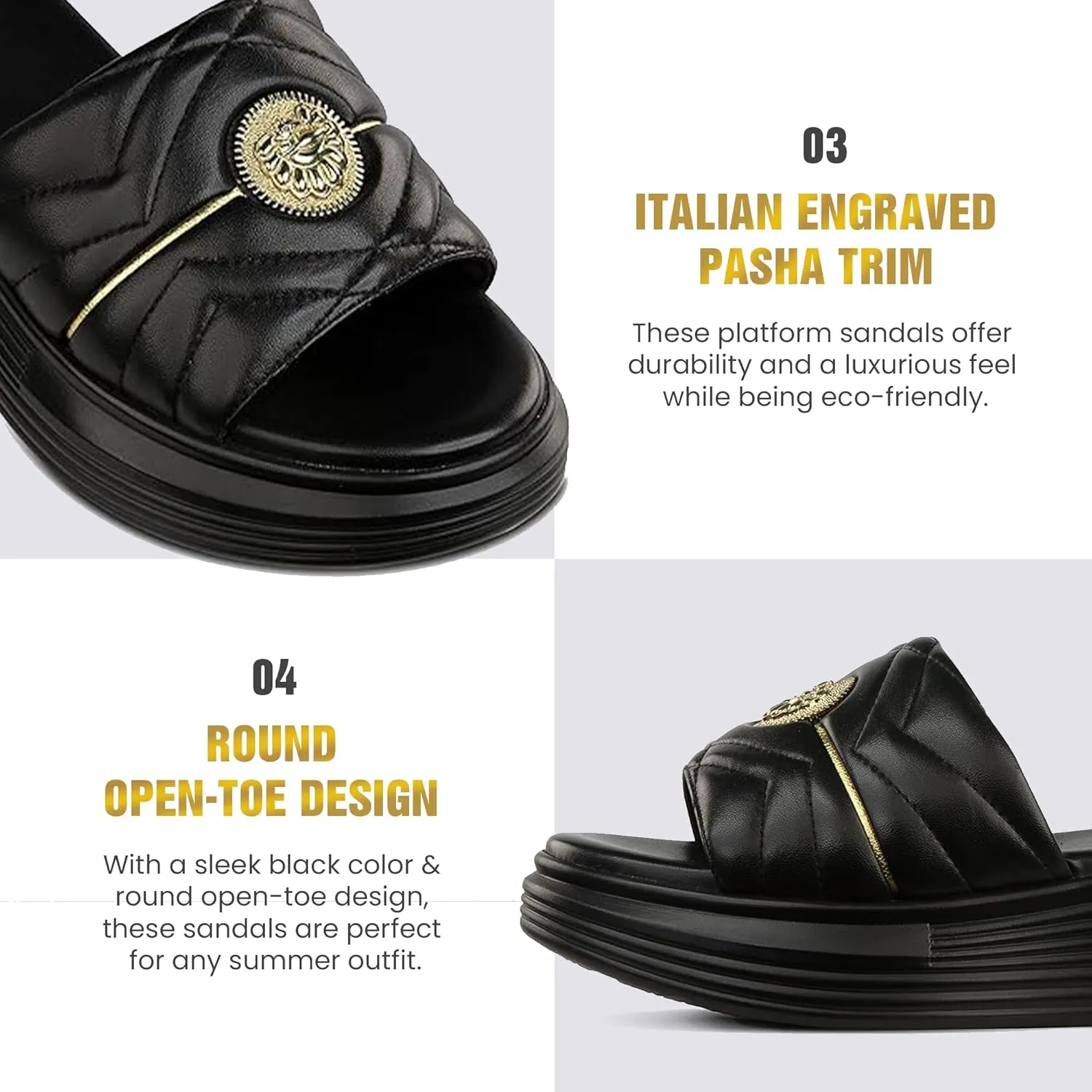 JATAREA Platform Women Sandal - Round Open-Toe Leather Summer Sandals for Women