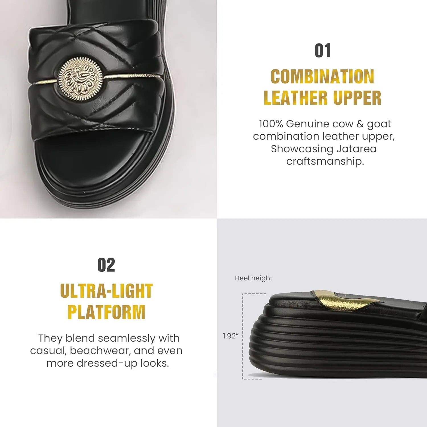 JATAREA Platform Women Sandal - Round Open-Toe Leather Summer Sandals for Women