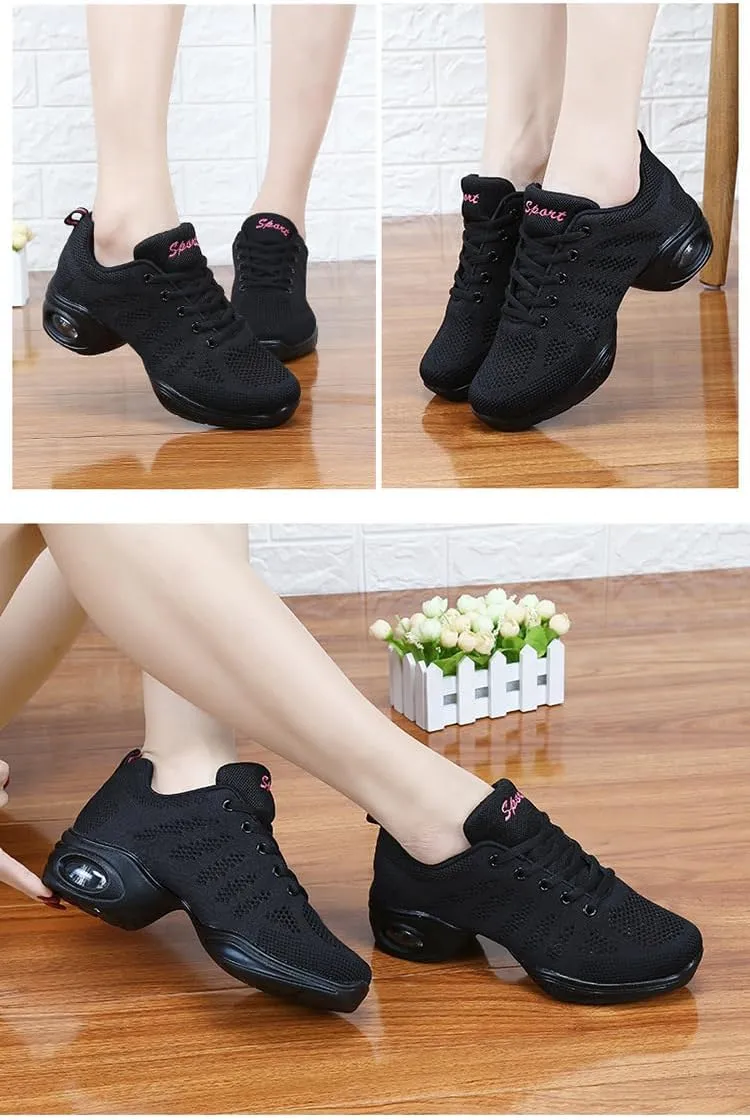 Jazz Dance Shoes Women's Lace-Up Dance Sneakers Women's Split Shoes Air Cushion Modern Dance Shoes Thick Sole