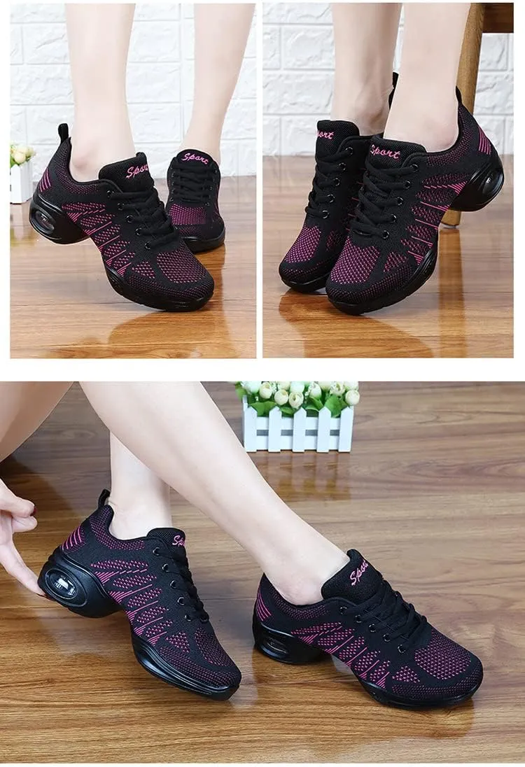 Jazz Dance Shoes Women's Lace-Up Dance Sneakers Women's Split Shoes Air Cushion Modern Dance Shoes Thick Sole