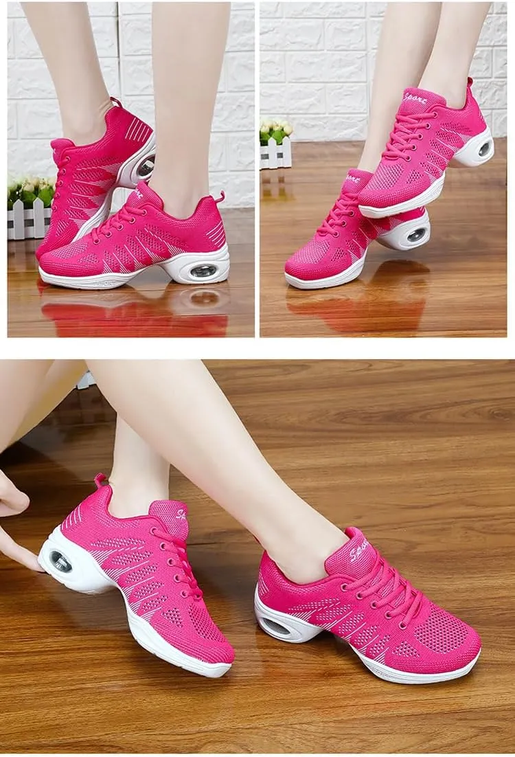 Jazz Dance Shoes Women's Lace-Up Dance Sneakers Women's Split Shoes Air Cushion Modern Dance Shoes Thick Sole