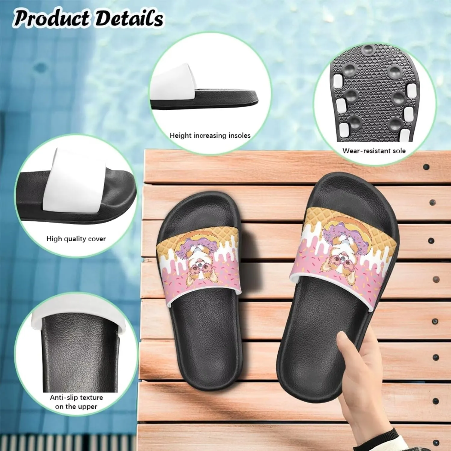 Jeiento Kids Cat Slide Sandals Comfort Sport Slippers Lightweight Non Slip Beach Sandals Children Shower Shoes