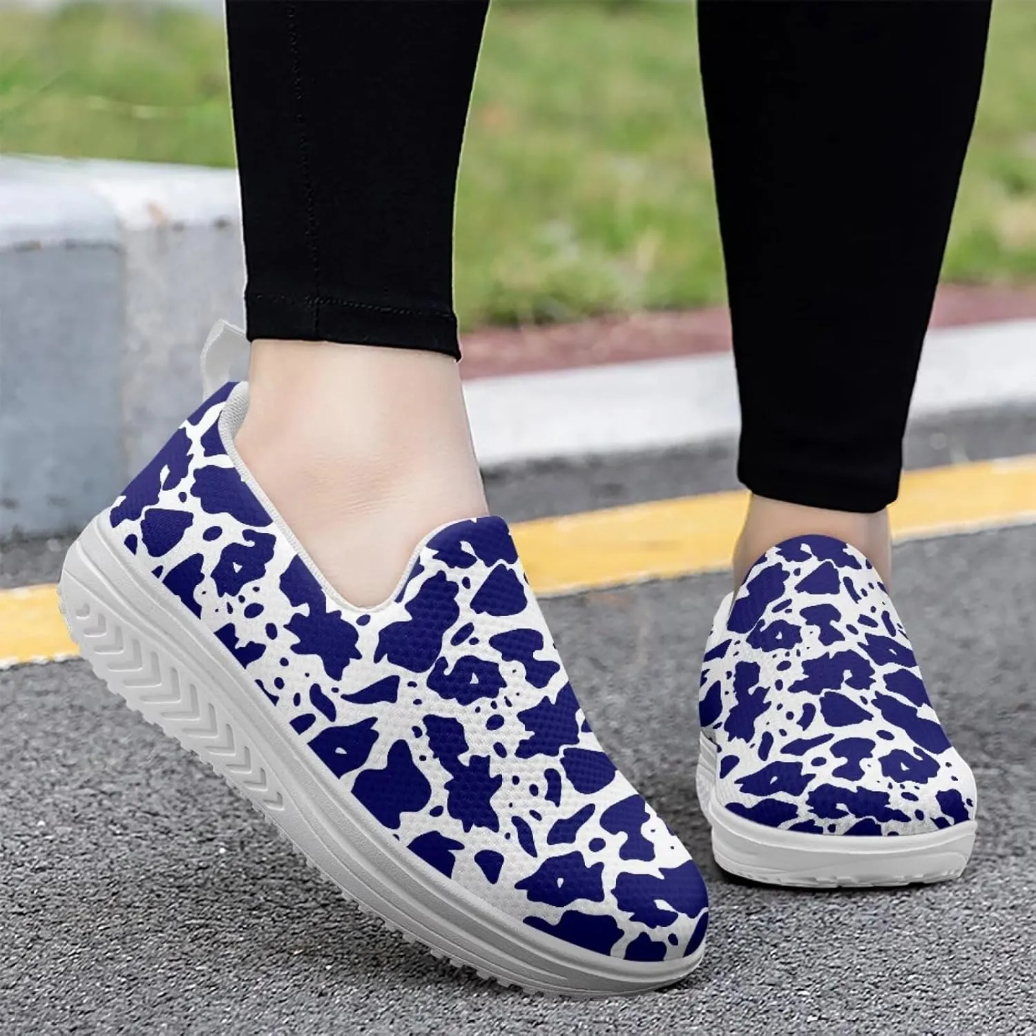 Jeiento Platform Sneakers for Women Lady Lightweight Comfy Walking Shoes Slip On Casual Footwear Nurse Shoe Animal Pattern