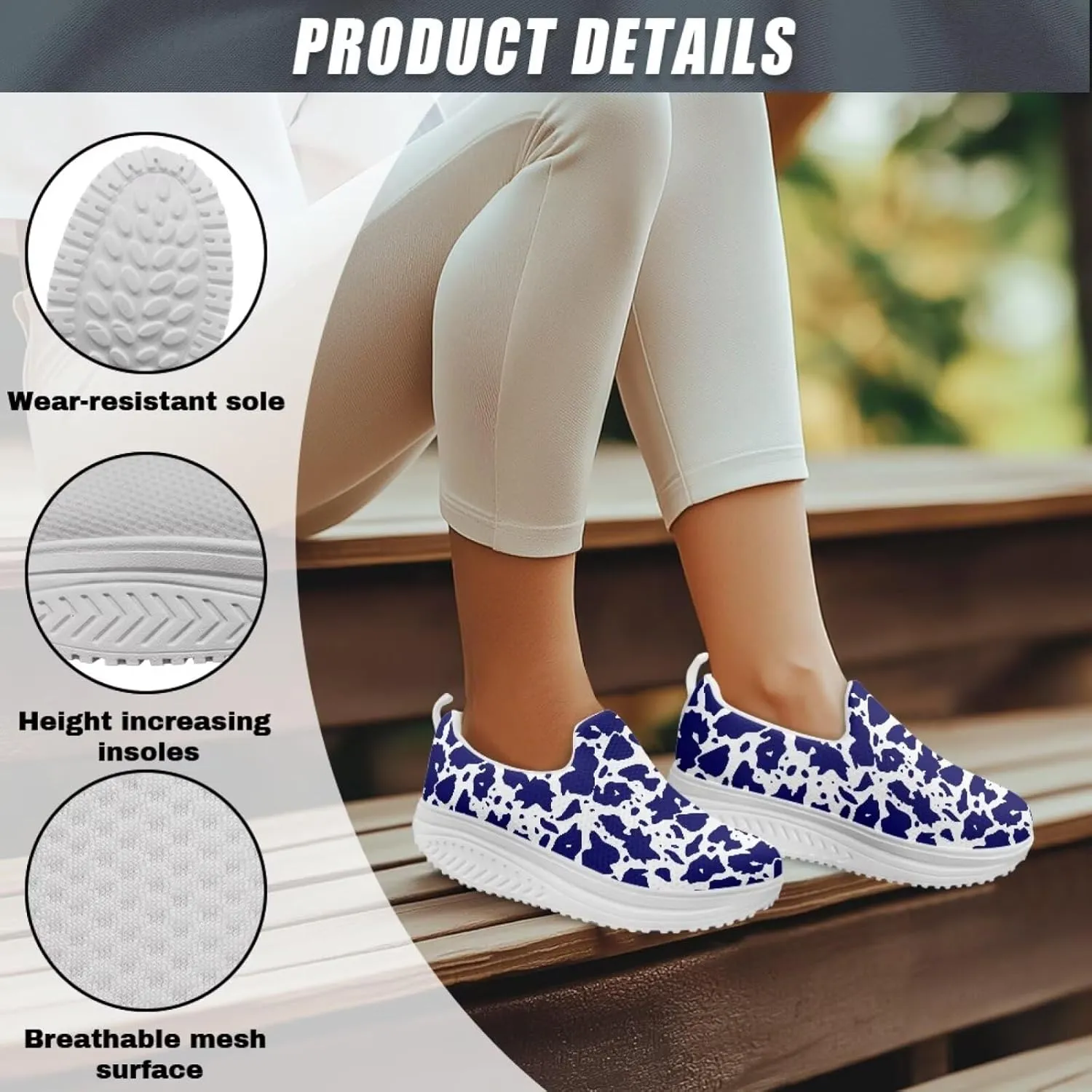 Jeiento Platform Sneakers for Women Lady Lightweight Comfy Walking Shoes Slip On Casual Footwear Nurse Shoe Animal Pattern