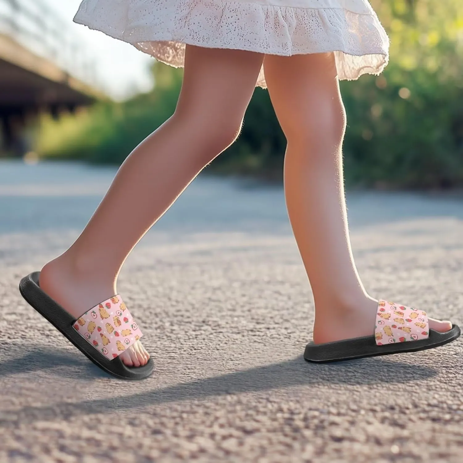Jeiento Unisex Children Sandals Thick Sole Comfort Footed Casual Slide Open Toe Flat Sandals for Beach,Pool,Bathroom