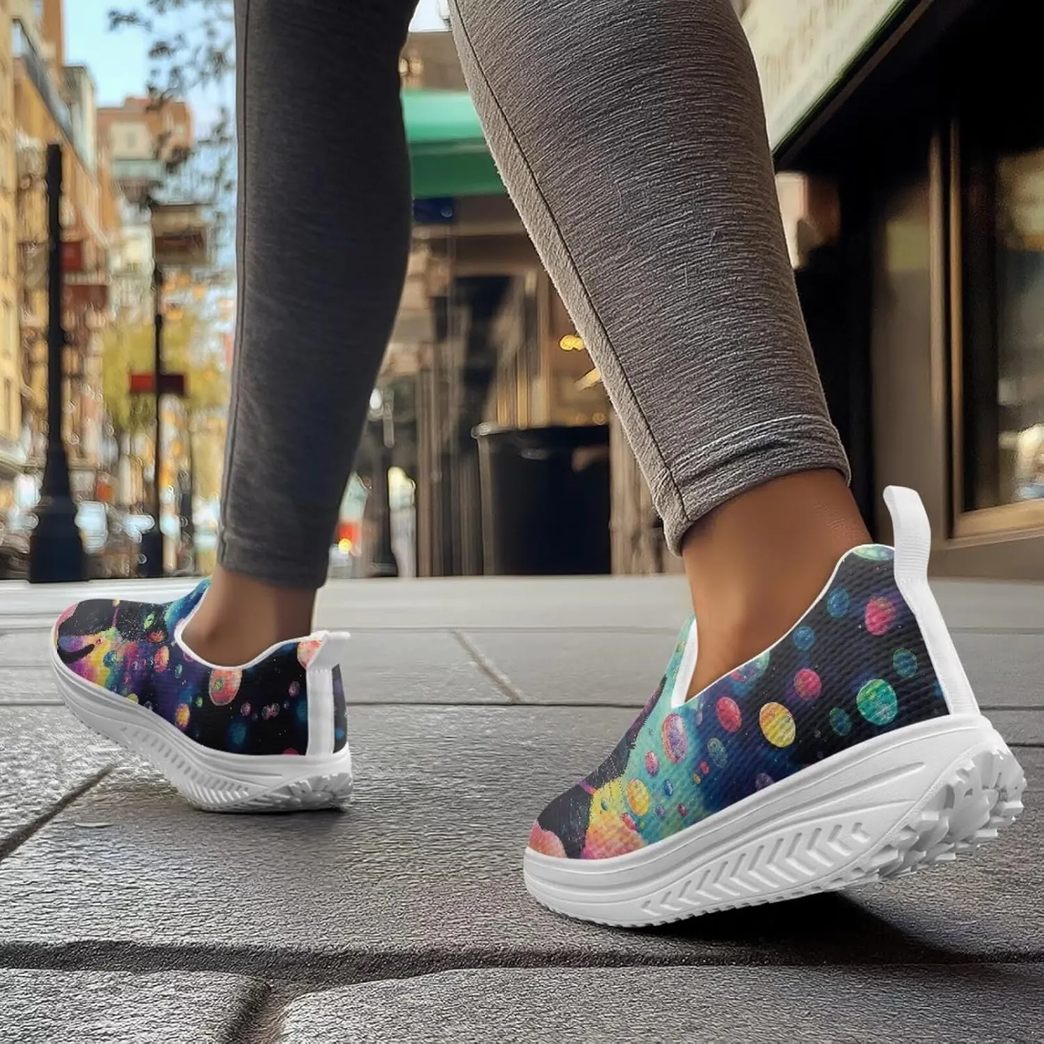 Jeiento Womens Platform Fashion Sneakers with Rocker Bottom Low Top Tennis Shoes Slip-On Walking Sneaker Work,Athletic,Casual Footwear