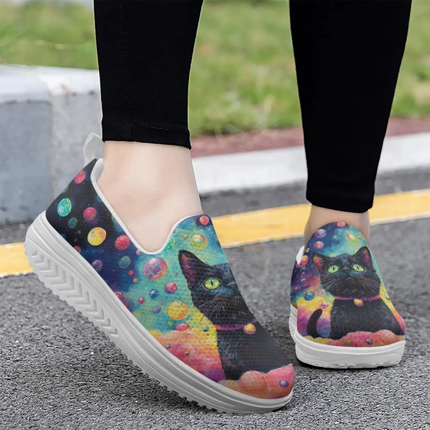 Jeiento Womens Platform Fashion Sneakers with Rocker Bottom Low Top Tennis Shoes Slip-On Walking Sneaker Work,Athletic,Casual Footwear