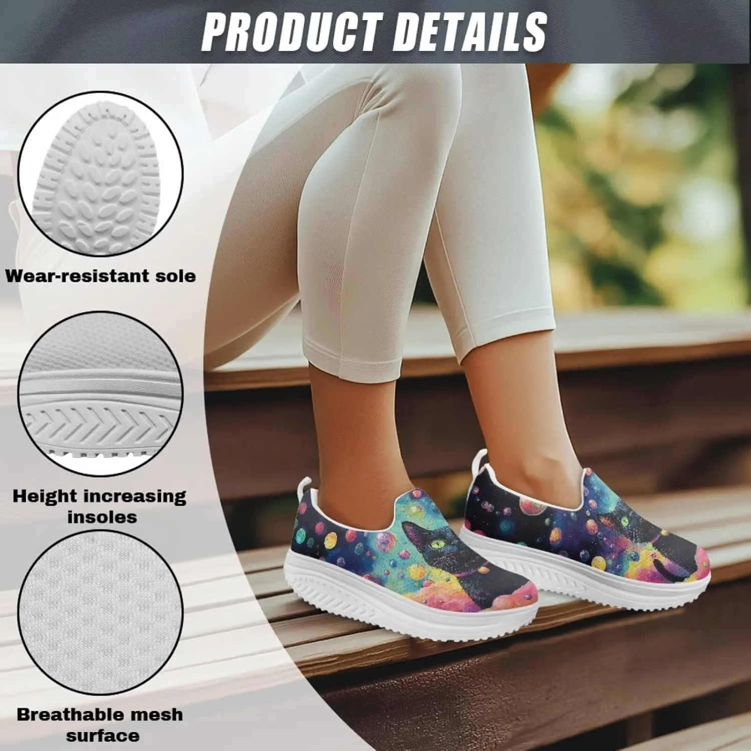 Jeiento Womens Platform Fashion Sneakers with Rocker Bottom Low Top Tennis Shoes Slip-On Walking Sneaker Work,Athletic,Casual Footwear