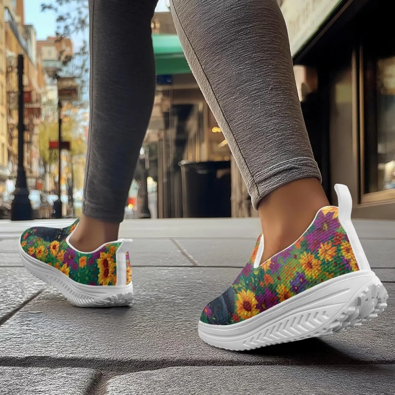 Jeiento Womens Platform Fashion Sneakers with Rocker Bottom Low Top Tennis Shoes Slip-On Walking Sneaker Work,Athletic,Casual Footwear