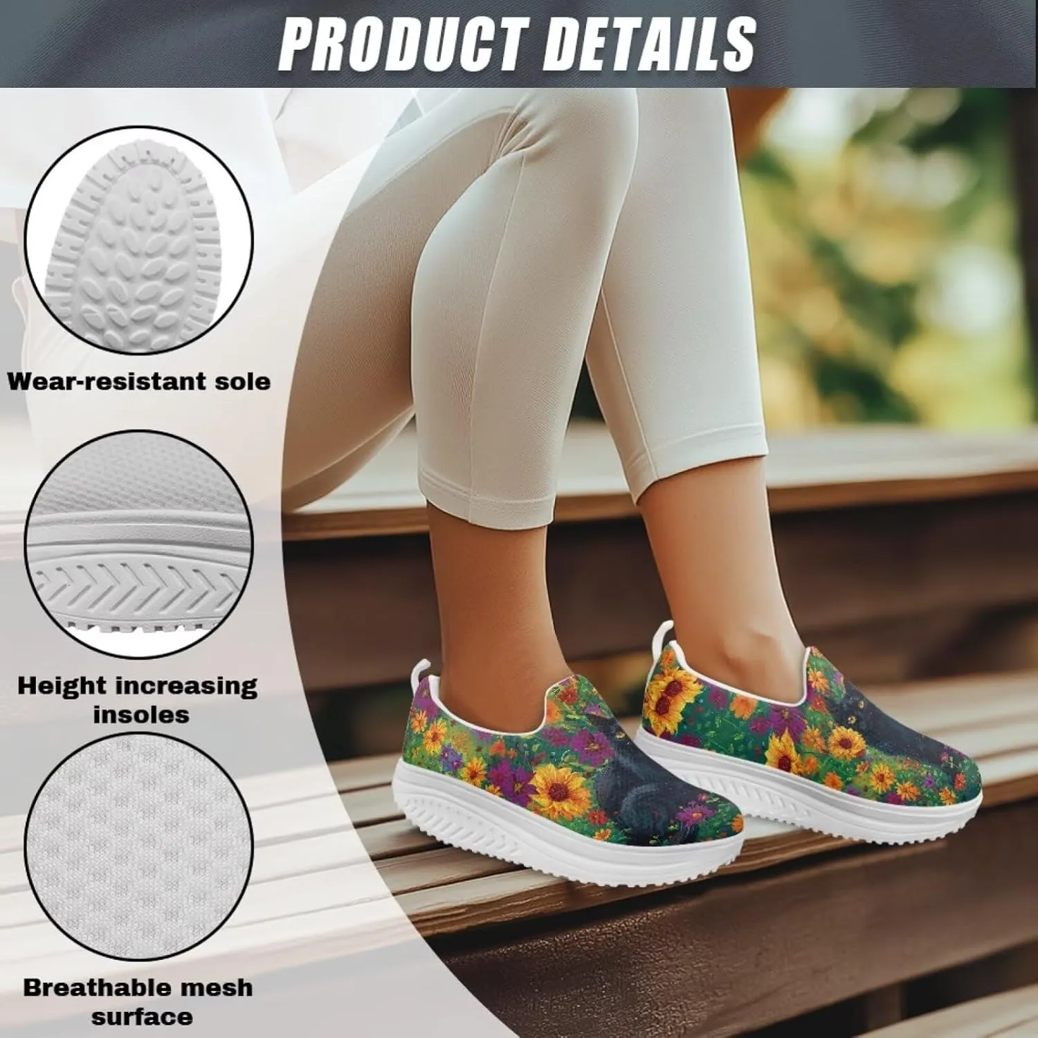 Jeiento Womens Platform Fashion Sneakers with Rocker Bottom Low Top Tennis Shoes Slip-On Walking Sneaker Work,Athletic,Casual Footwear