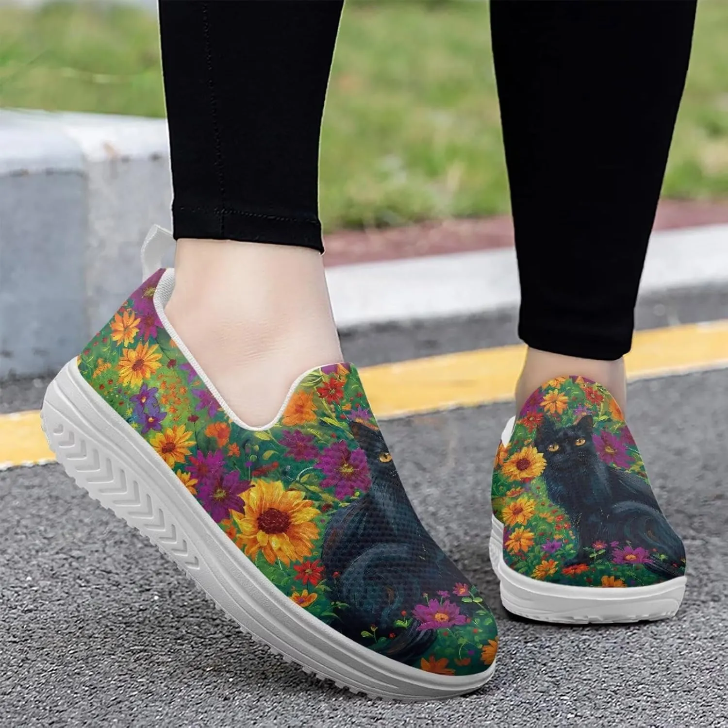 Jeiento Womens Platform Fashion Sneakers with Rocker Bottom Low Top Tennis Shoes Slip-On Walking Sneaker Work,Athletic,Casual Footwear