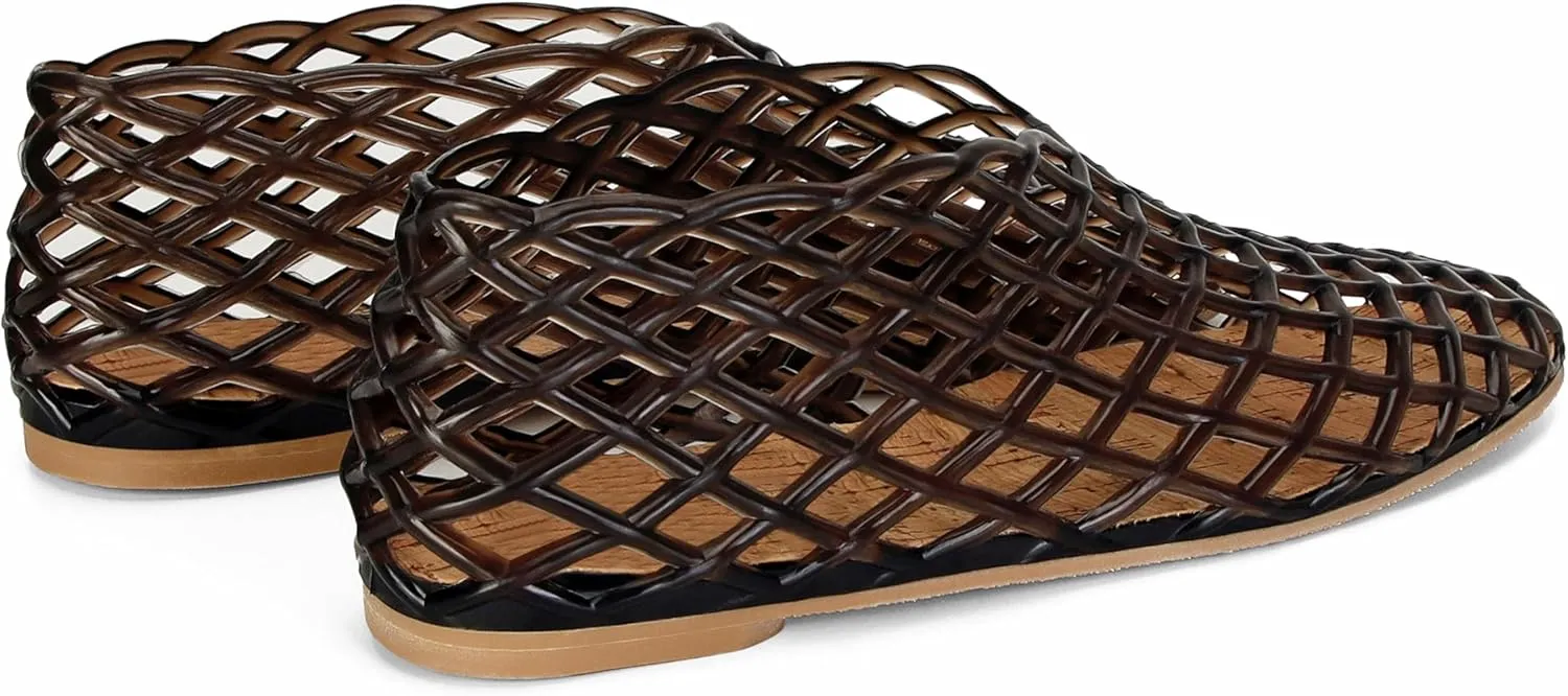 Jelly Mesh Ballet Flats for Women Clear Hollow Jellies Flat Sandals Round Toe Slip On Beach Balleria Flat Shoes