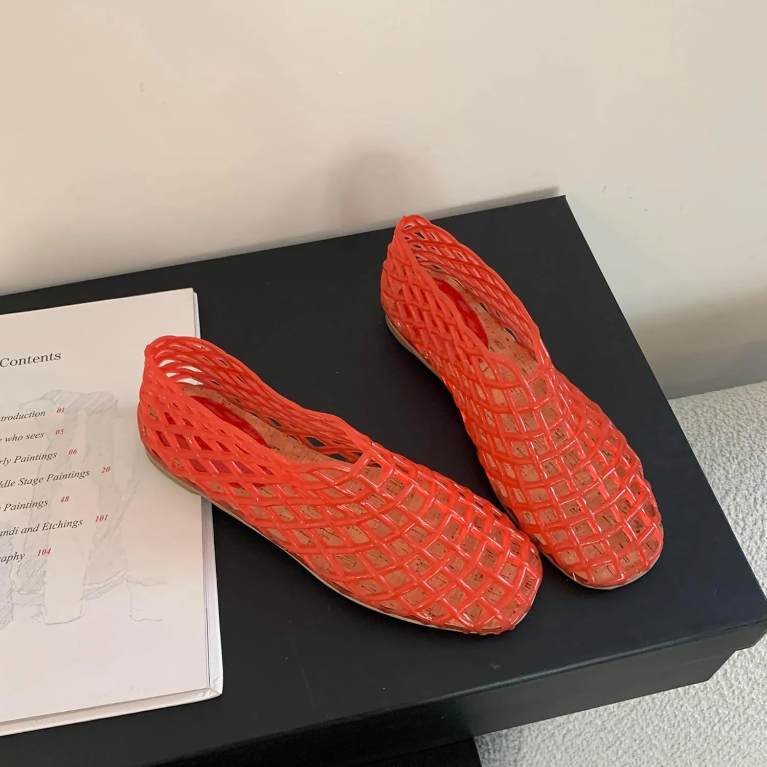 Jelly Mesh Ballet Flats for Women Clear Hollow Jelly Shoes Sandals Round Toe Non-Slip Beach Ballerina Jellies Flats Shoes