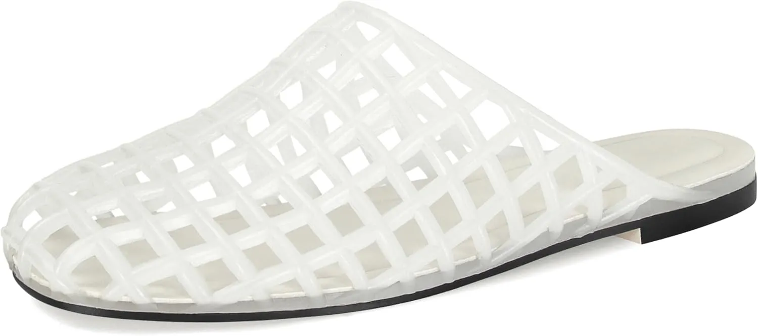 Jelly Shoes for Women Slip on Jelly Mesh Slides Comfortable Closed Toe Jelly Flats Sandals Jelly Summer Beach Slippers