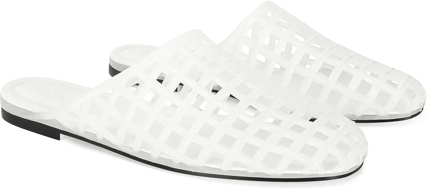 Jelly Shoes for Women Slip on Jelly Mesh Slides Comfortable Closed Toe Jelly Flats Sandals Jelly Summer Beach Slippers