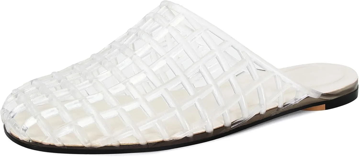 Jelly Shoes for Women Slip on Jelly Mesh Slides Comfortable Closed Toe Jelly Flats Sandals Jelly Summer Beach Slippers