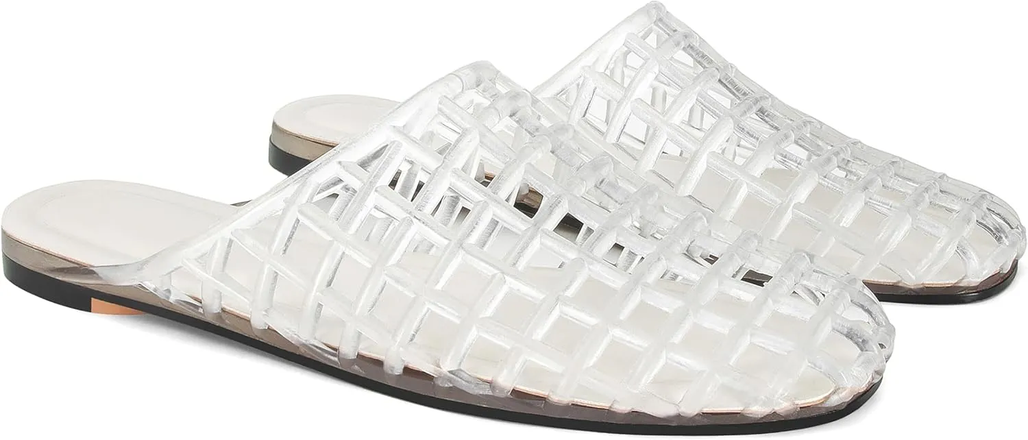 Jelly Shoes for Women Slip on Jelly Mesh Slides Comfortable Closed Toe Jelly Flats Sandals Jelly Summer Beach Slippers