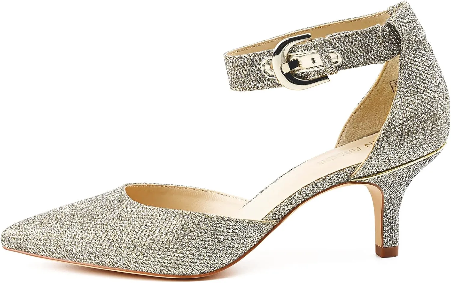 JENN ARDOR Women's Kitten Heel Pumps Ladies Closed Pointed Toe D'Orsay Ankle Strap Dress Stiletto