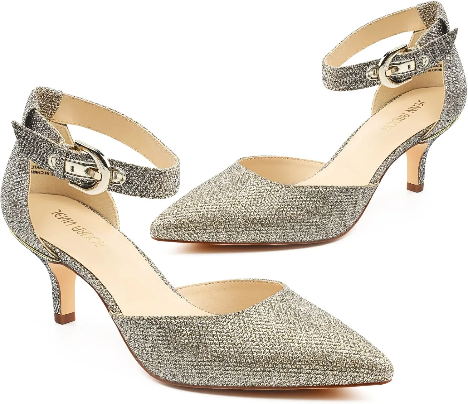 JENN ARDOR Women's Kitten Heel Pumps Ladies Closed Pointed Toe D'Orsay Ankle Strap Dress Stiletto