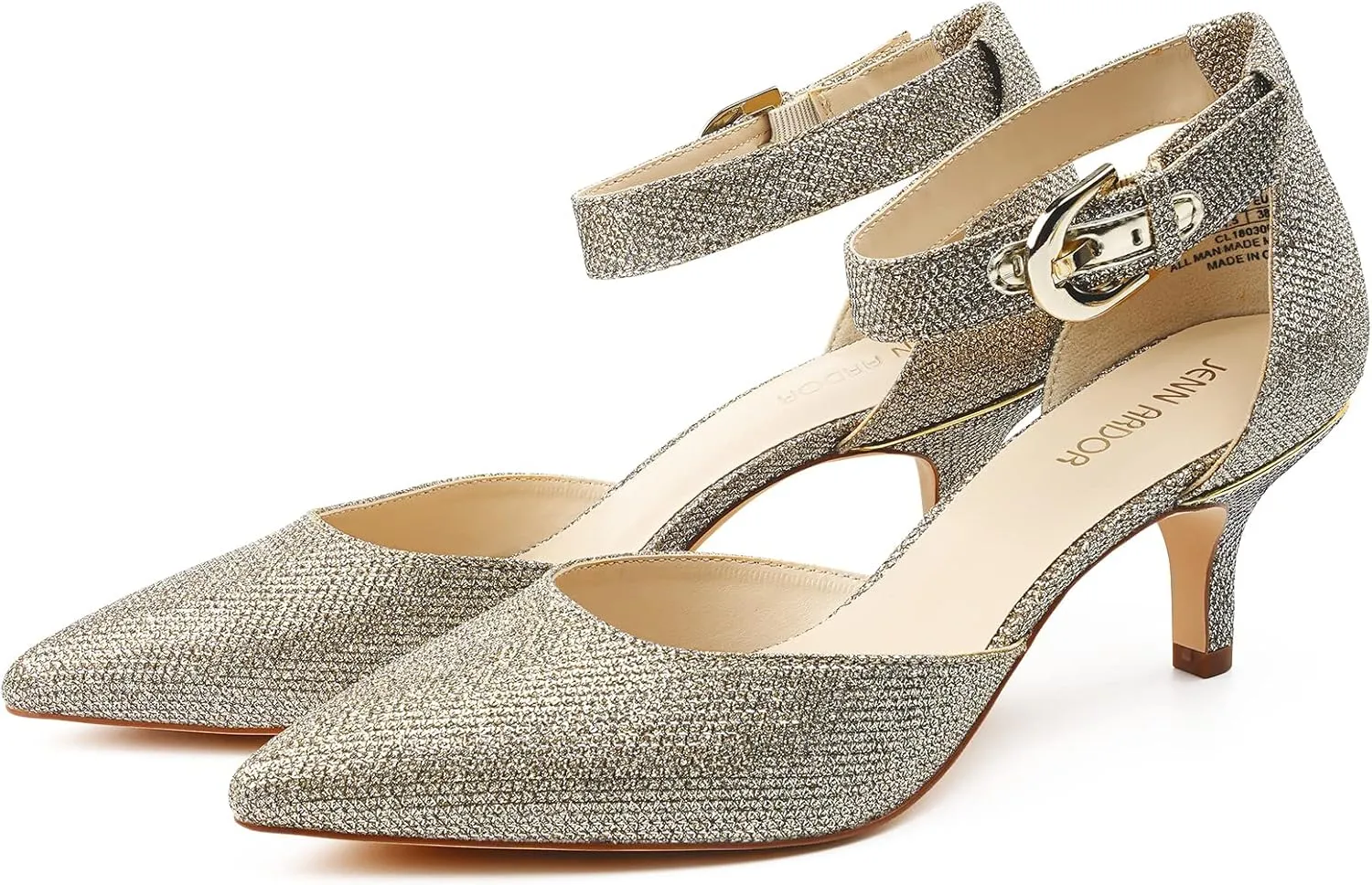 JENN ARDOR Women's Kitten Heel Pumps Ladies Closed Pointed Toe D'Orsay Ankle Strap Dress Stiletto