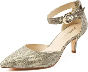 JENN ARDOR Women's Kitten Heel Pumps Ladies Closed Pointed Toe D'Orsay Ankle Strap Dress Stiletto