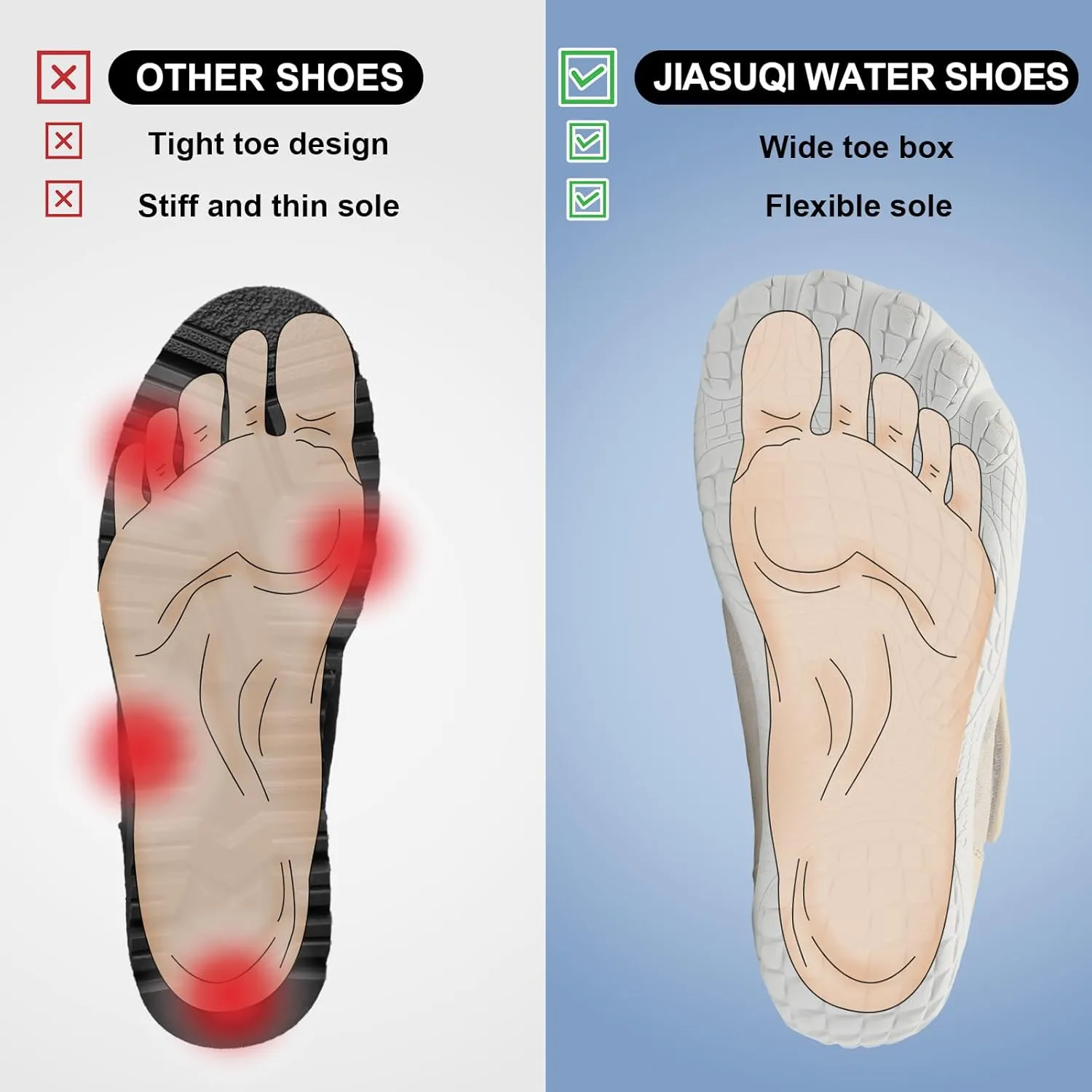 JIASUQI Water Shoes for Men Women Barefoot Swim Beach Shoes Quick Dry Hiking Shoes Sneakers for Adults
