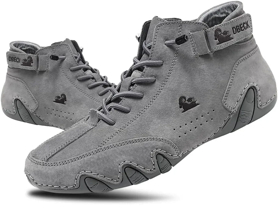 JishinGal Men's Casual Suede Lace Up Flats Chukka Ankle Boots,Handmade High Top high boots Outdoor Walking Sneakers Slip-on Lightweight Non-Slip Driving Chukka Boots
