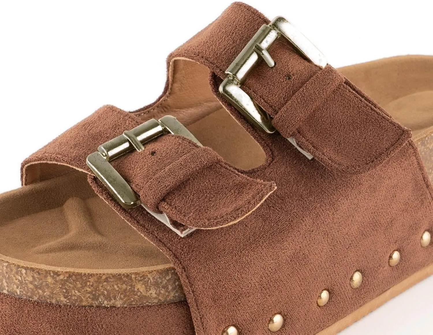 JORISTIMO Women's Cork Flatform Sandals Dual Buckled Band Suede Clogs Platform Slip On Sandals