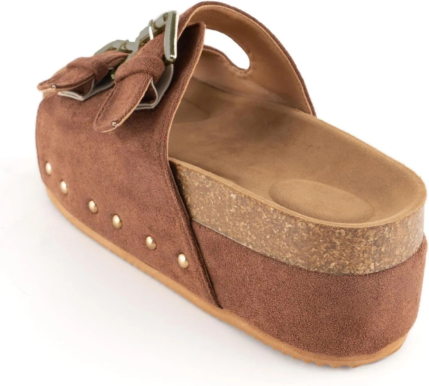 JORISTIMO Women's Cork Flatform Sandals Dual Buckled Band Suede Clogs Platform Slip On Sandals