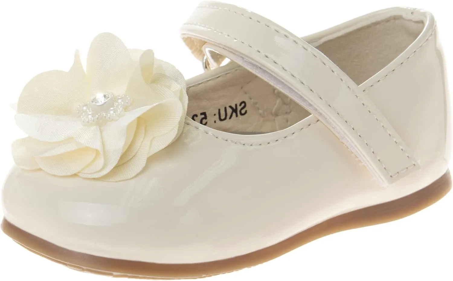Josmo Baby-Girl's Mary Jane Flats with Flower Infants Toddlers Dress Shoe Maryjane Loafer