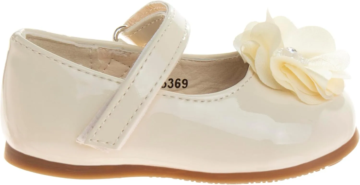 Josmo Baby-Girl's Mary Jane Flats with Flower Infants Toddlers Dress Shoe Maryjane Loafer