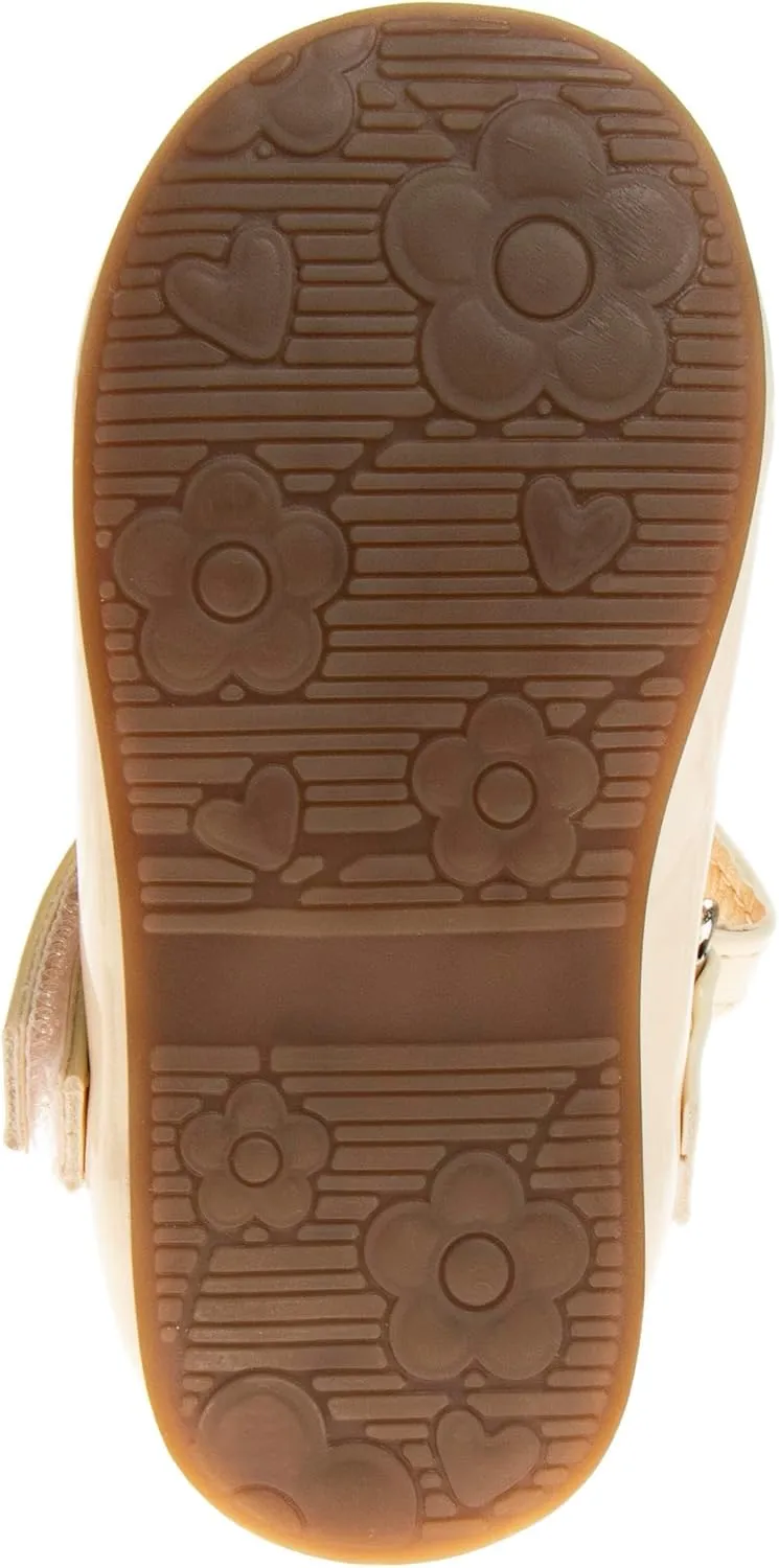 Josmo Baby-Girl's Mary Jane Flats with Flower Infants Toddlers Dress Shoe Maryjane Loafer