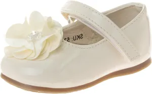 Josmo Baby-Girl's Mary Jane Flats with Flower Infants Toddlers Dress Shoe Maryjane Loafer