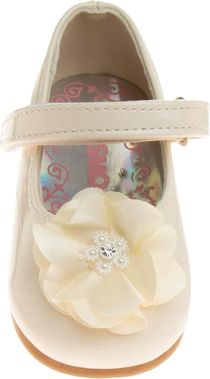 Josmo Baby-Girl's Mary Jane Flats with Flower Infants Toddlers Dress Shoe Maryjane Loafer