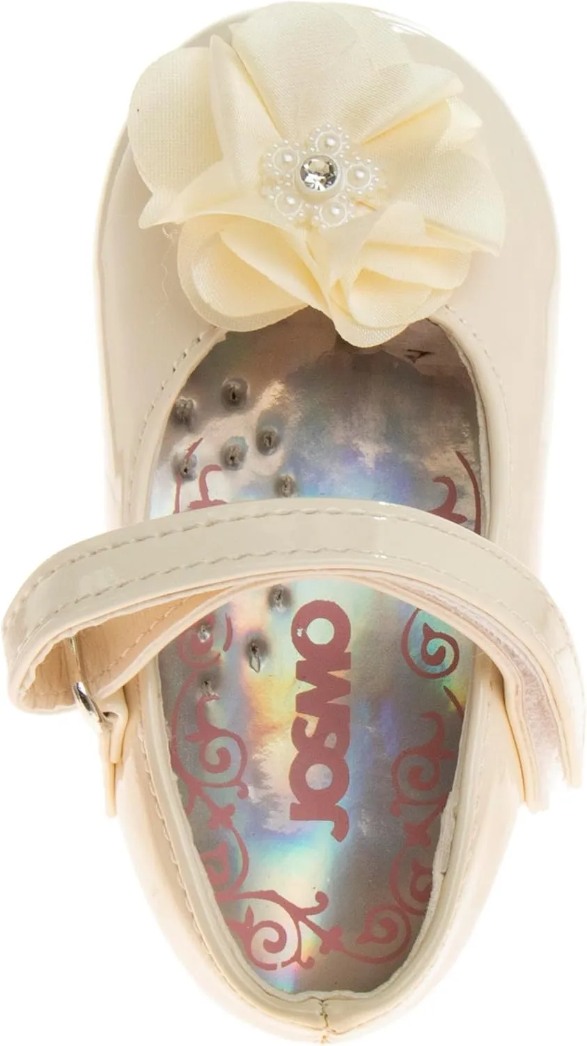 Josmo Baby-Girl's Mary Jane Flats with Flower Infants Toddlers Dress Shoe Maryjane Loafer