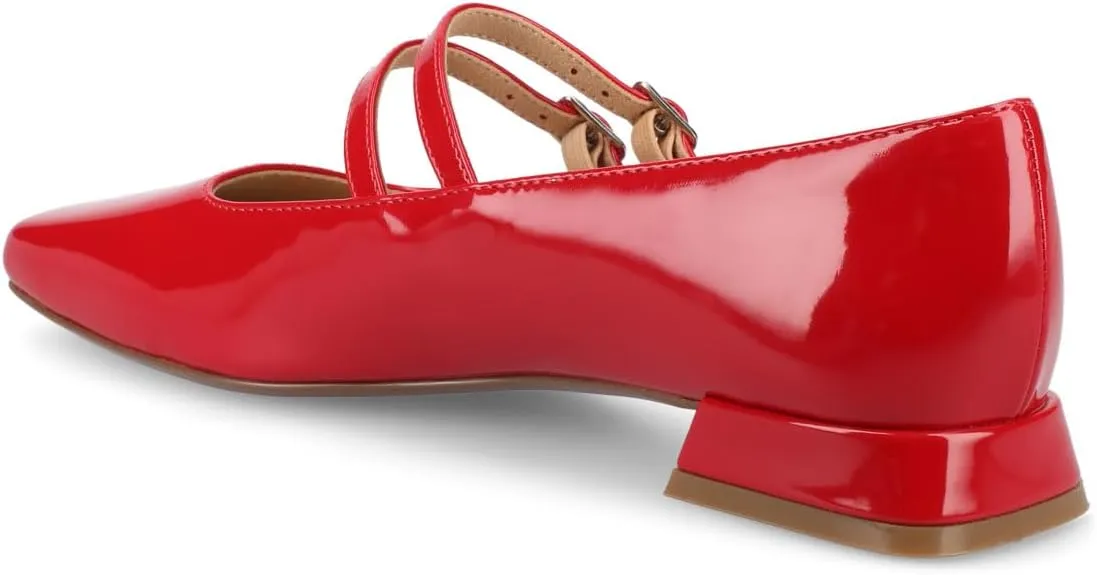 Journee Collection Womens Gredah Mary Jane Dress Flats Strappy Double Buckle Slip On Cushioned Block Heel Square Toe